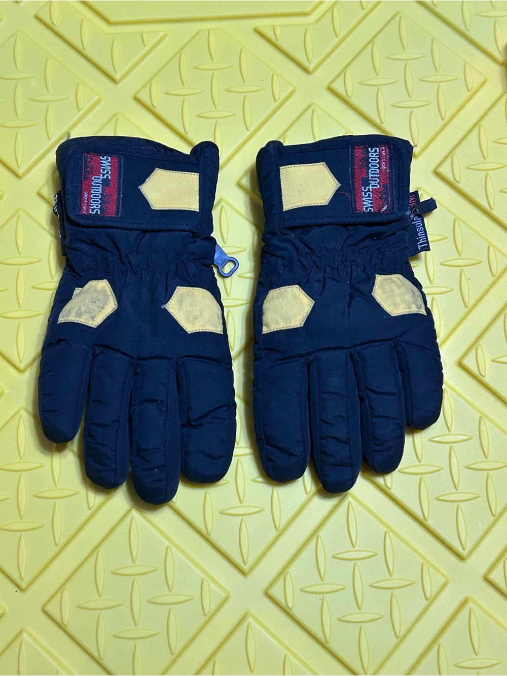 Kids Navy Mittens with Yellow Accents
